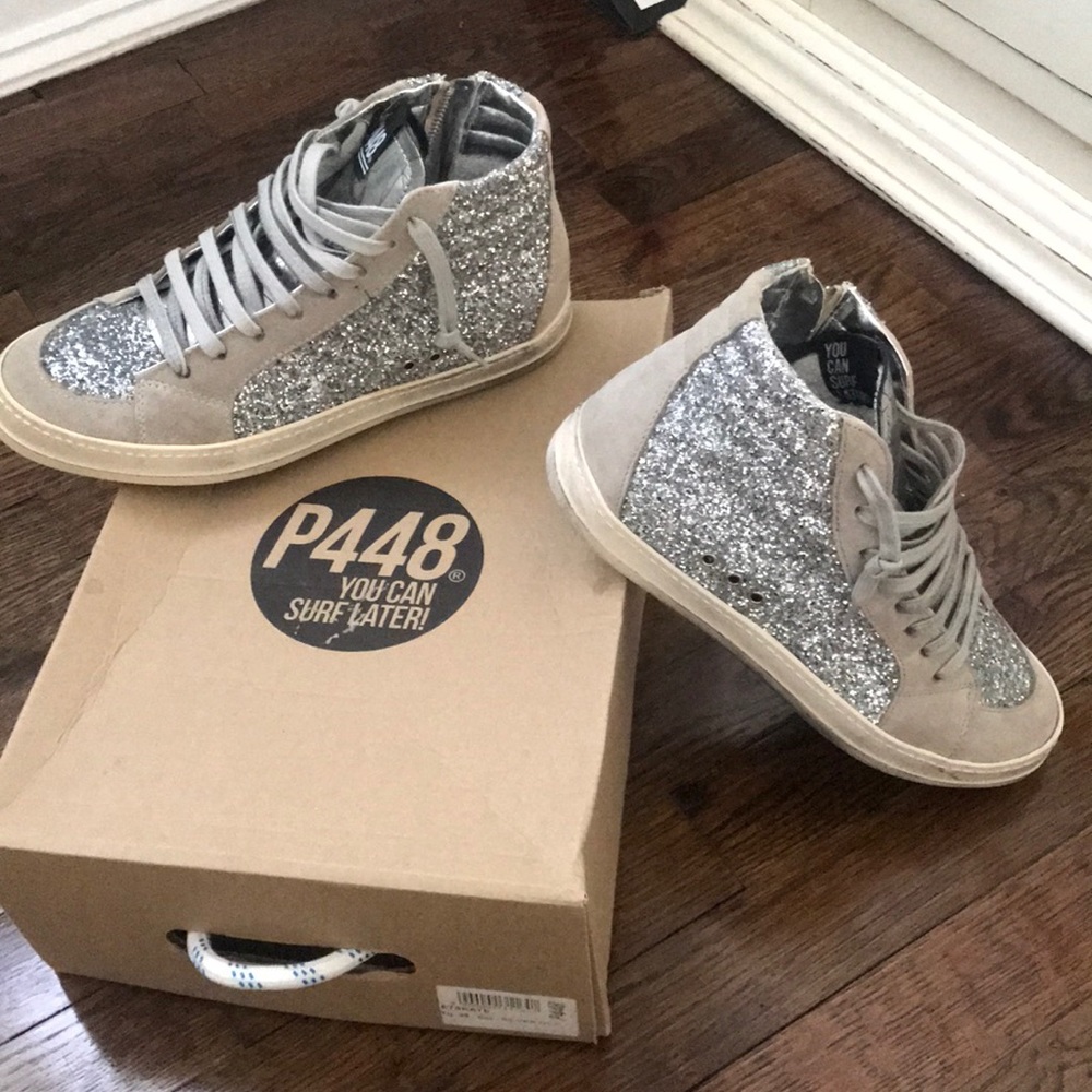 P448 Silver Glitter High Top Sneaker